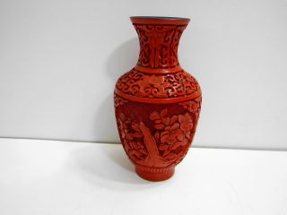 Vintage 1920 ' S (??) Lovely Cinnabar Chinese Lacquer Carved Vase 2 Of 4 photo