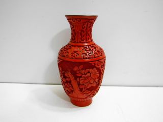 Vintage 1920 ' S (??) Lovely Cinnabar Chinese Lacquer Carved Vase 3 Of 4 photo