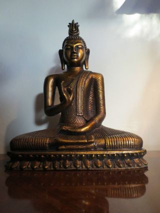 Gilded Bronze Statue Of Ceylon Sitting Buddha From Sri Lanka photo