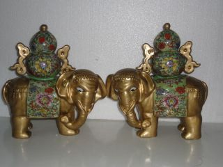 Fine Pair Chinese Porcelain Carved Gild Elephants photo
