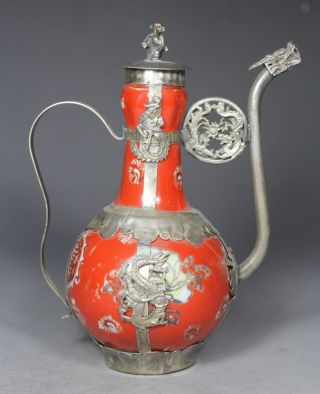 Chinese Handwork Painting Flower Dragon Phoenix Old Porcelain Tea Pot photo