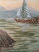 Old Master Japanese Watercolor Sail Boats On Seascape,  Signed Paintings & Scrolls photo 3