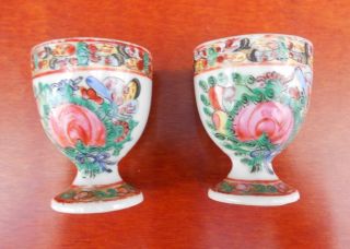 Antique Pair Of Hand Painted Egg Cup Chinese Rose Medallion,  Early 20th Century photo