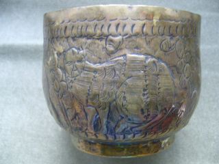 Old Islamic Brass Bowl With Lion / Cat Decoration photo