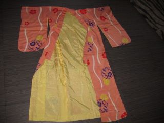 Vintage Asian Oriental Peach Yellow Colorful Floral Robe Kimono photo