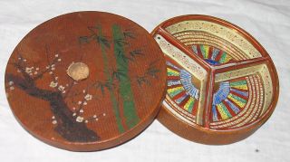Early Hand Painted Tea Or Spice Caddy Cloth Board & Ceramic photo