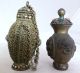 2 Chinese Metal Snuff Bottles With Dragons,  Coral & Turquoise (3.  8 