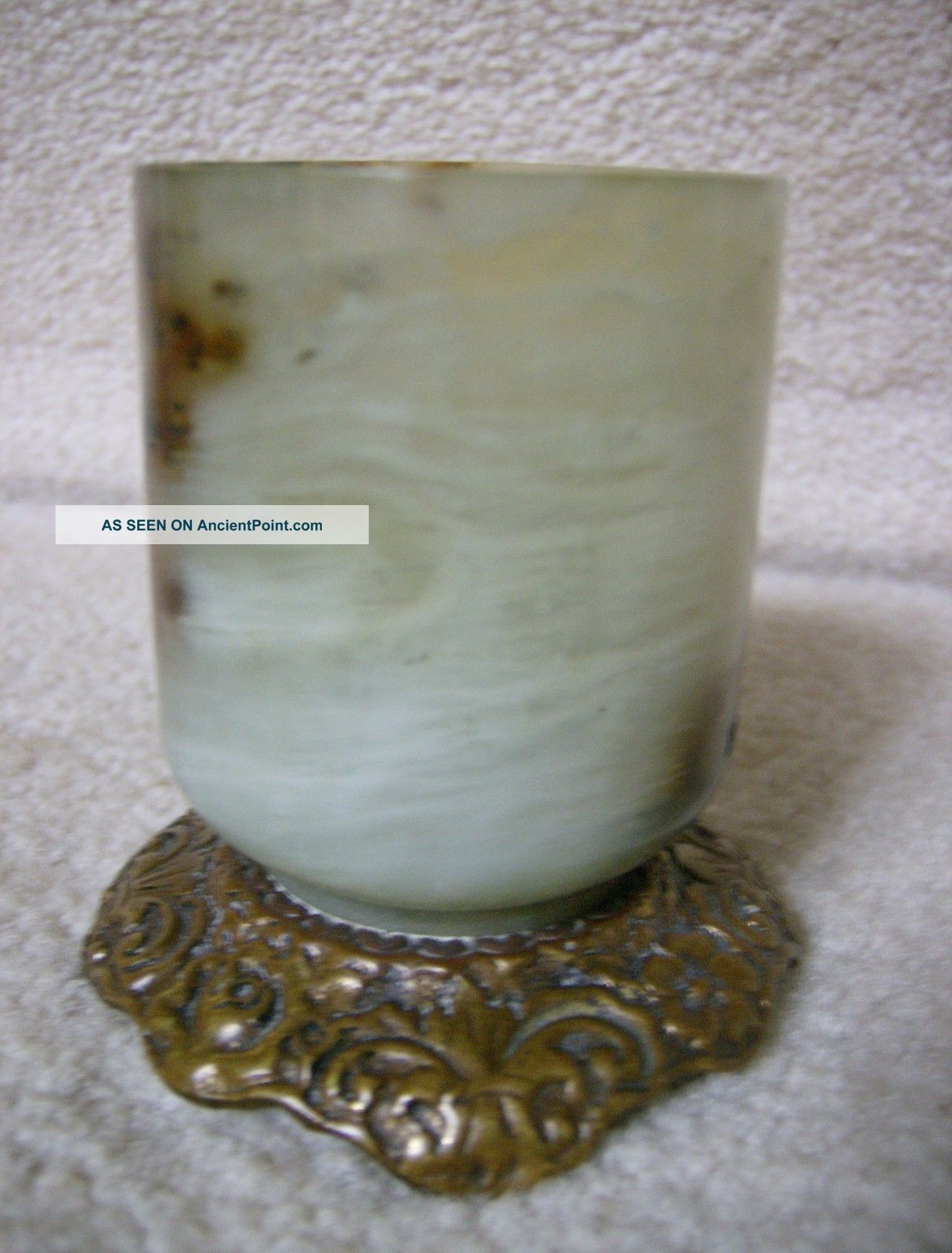 Jade Wine Cup 16th/17th Century Mounted To 19th Century Bronze Gold Gilded Base Glasses & Cups photo