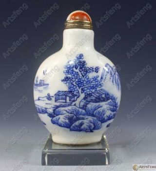 Sa553 Chinese Elegant Blue White Porcelain Snuff Bottle photo