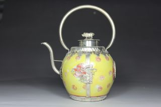 Chinese Handwork Porcelain Dragon Flower Old Tea Pot photo
