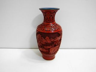 Vintage 1920 ' S (??) Lovely Cinnabar Chinese Lacquer Carved Vase 1 Of 4 photo