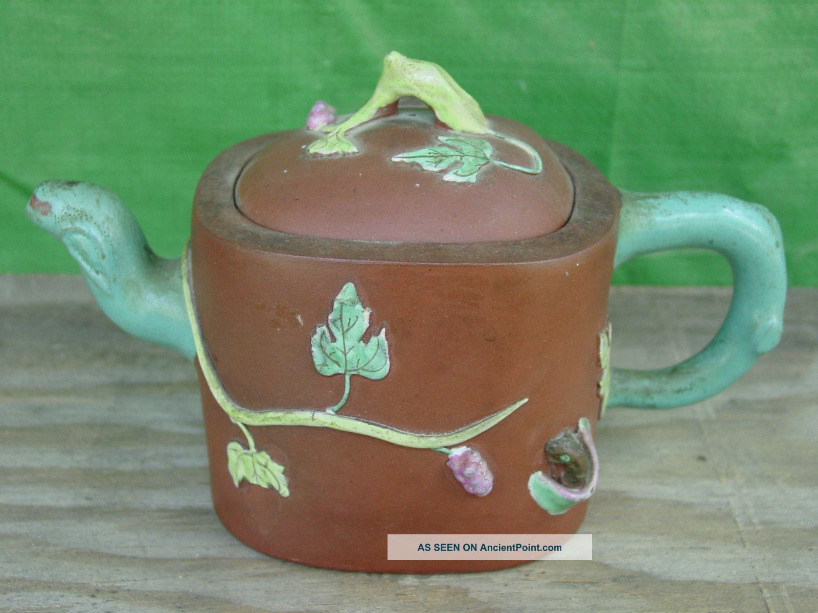 Chinese Export I - Hsing Yixing Grape Leaf And Squirrel Enameled Teapot Nr Teapots photo
