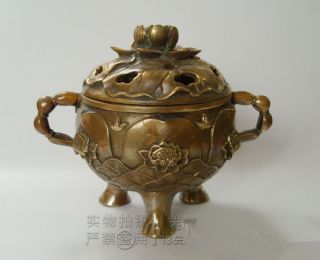 Chinese Bronze Incense Burner Lotus Censer Xuande Mark photo