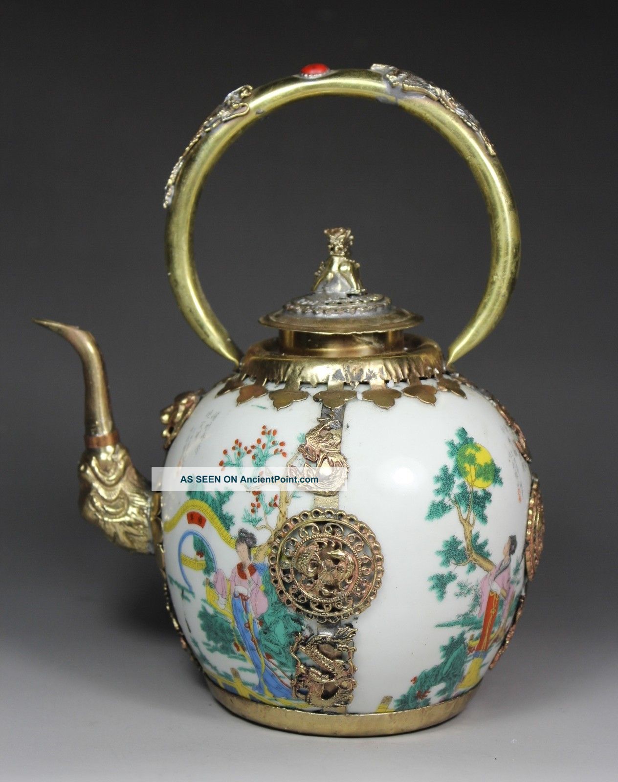 Chinese Handwork Painting Belle Phoenix Dragon Old Porcelain Tea Pot Porcelain photo