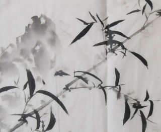 Chinese Painting On Soft Paper Of Bamboo Branch.  Artist Signed. photo