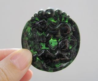 Chinese Hetian Black Green Jade Carved Rabbit Pendant Nr photo