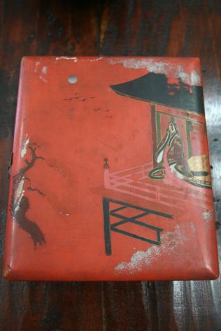 Vintage Oriental Japanese Lunch Box Bento ? Burnt Red photo