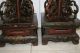 Chinese Pair Floor Elm Wood Candelabra Lantern Candle Stand Qing Red Embroidery Other photo 3