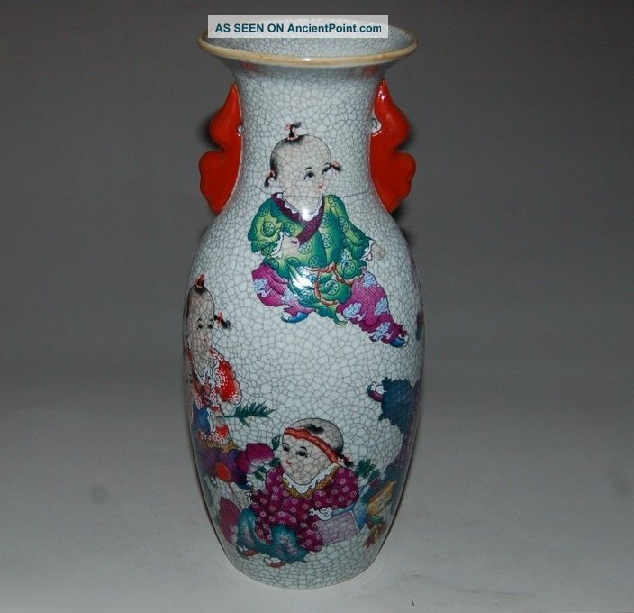 Wonderful Chinese Yuzhou Kiln Porcelain Vases&description Kids W Qianlong Mark Vases photo