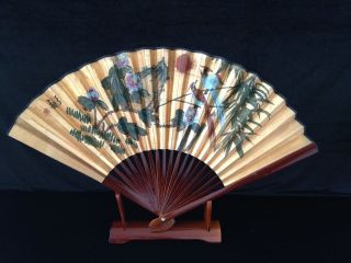 168 ~big Folding Fan Flowers & Birds~ Japanese Antique Item photo