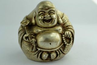 China Rare Collectibles Old Decorated Handwork White Copper Maitreya Statue ++++ photo
