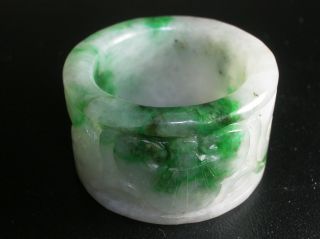 Acoin Old Burma Green Jade Thumb Ring Carved Picture 21mm/30mm Vr Vf photo