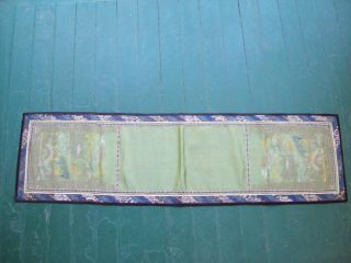 Old Vintage Antique Chinese Panel Textile Brocade Silk Linen Stamped Needlework photo