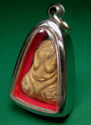 Old Phra Pidta Buddha Lp Aiam Style Wat Nang Protecting Wealth Amulet Pendant photo