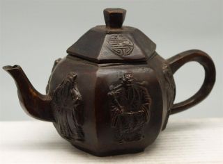 Bronze Chinese Teapot - Oriental Gods / Warriors / Samurais - Signed photo