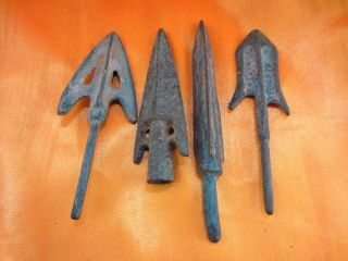 Gift Collection Antique Chinese Bronze Ancient Times Four Hunting Arrowhead Cc photo