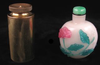 Chinese Snuff Bottle Pair,  One Glass,  One Brass,  19th Or 20th Century? photo