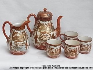 Signed Antique Japanese Satsuma Hand Painted Gilt Porcelain Ceramic Tea Set photo