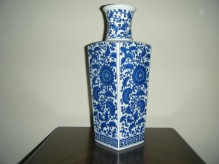 Blue And White Porcelain Four Sided Vase Large And Fine photo