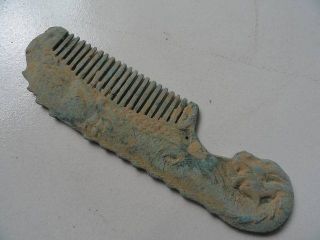 Chinese Bronze Ancient Comb With Handle Carven Old Exquisite photo