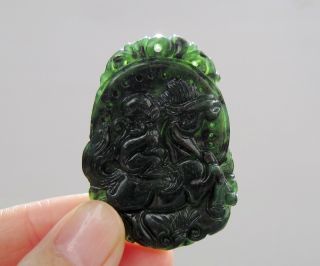 Chinese Hetian Black Green Jade Carved Horse Monkey Pendant Nr photo