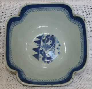 Antique Chinese Blue & White Canton Square Salad Bowl Early 19th C Excellent photo