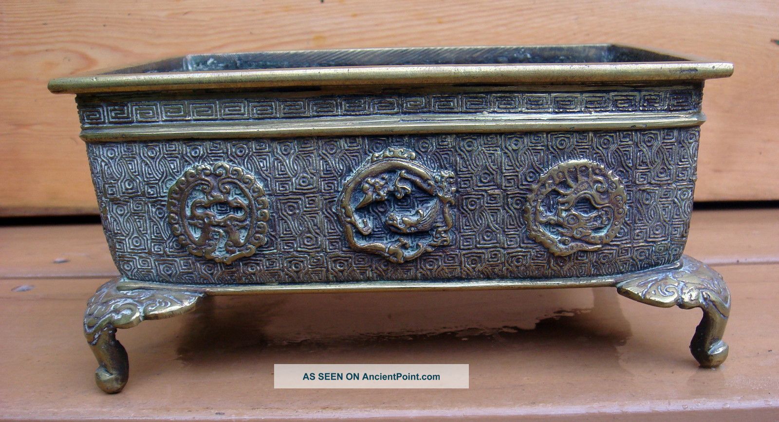 Antique Chinese Asian Signed 18c Bronze Brass Footed Censer Incense Burners photo
