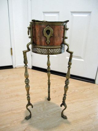 Antique North African Brass And Copper Plant Stand photo