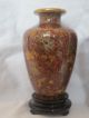 Pair Of Cloisonne Vases - Chrysanthemum,  With Carved Wooden Stands Vases photo 4