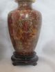 Pair Of Cloisonne Vases - Chrysanthemum,  With Carved Wooden Stands Vases photo 5