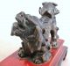 Antique Chinese Bronze Foo Dog Or Shi Shi Lion On Painted Wood Stand (4.  15 