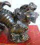 Antique Chinese Bronze Foo Dog Or Shi Shi Lion On Painted Wood Stand (4.  15 