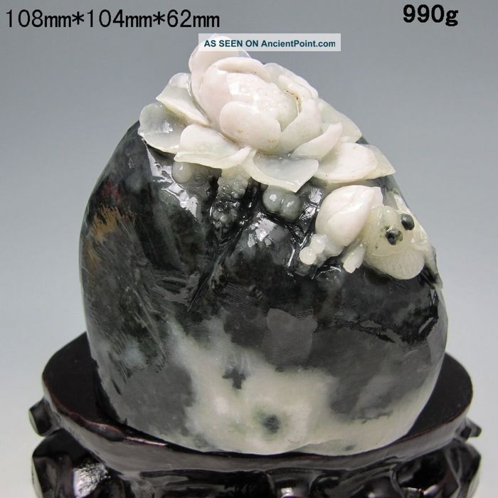 100% Natural Dushan Jade Hand - Carved Statues - - - Lotus&goldfish Nr/pc1971 Other photo
