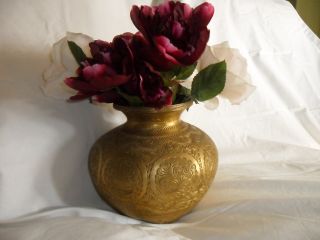 Vintage Rare Old Traditional Handcarving Heavy Brass Pot. photo