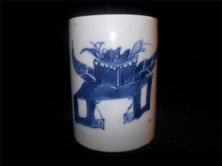 19th C Chinese Porcelain Blue And White Brush Pot photo