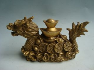 585g Chinese Brass Dragon Transportation Money Statue Nr photo