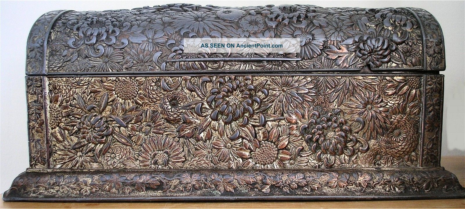 Stunning Signed Antique Japanese Plated Pewter Or Bronze Chrysanthemum Casket Boxes photo