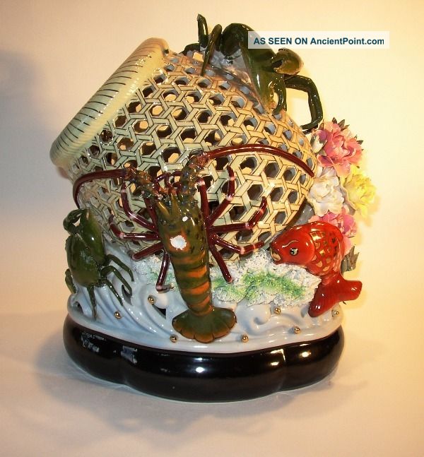 Palissy Type Chinese Crustacean Crab Fish Trap Vases photo
