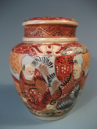 Fine Japan Japanese Figural Satsuma Pottery Lidded Vase Ca.  20th Century photo