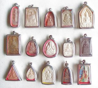 15 Thai Buddhist Buddha Antique Clay Amulet Medallions photo
